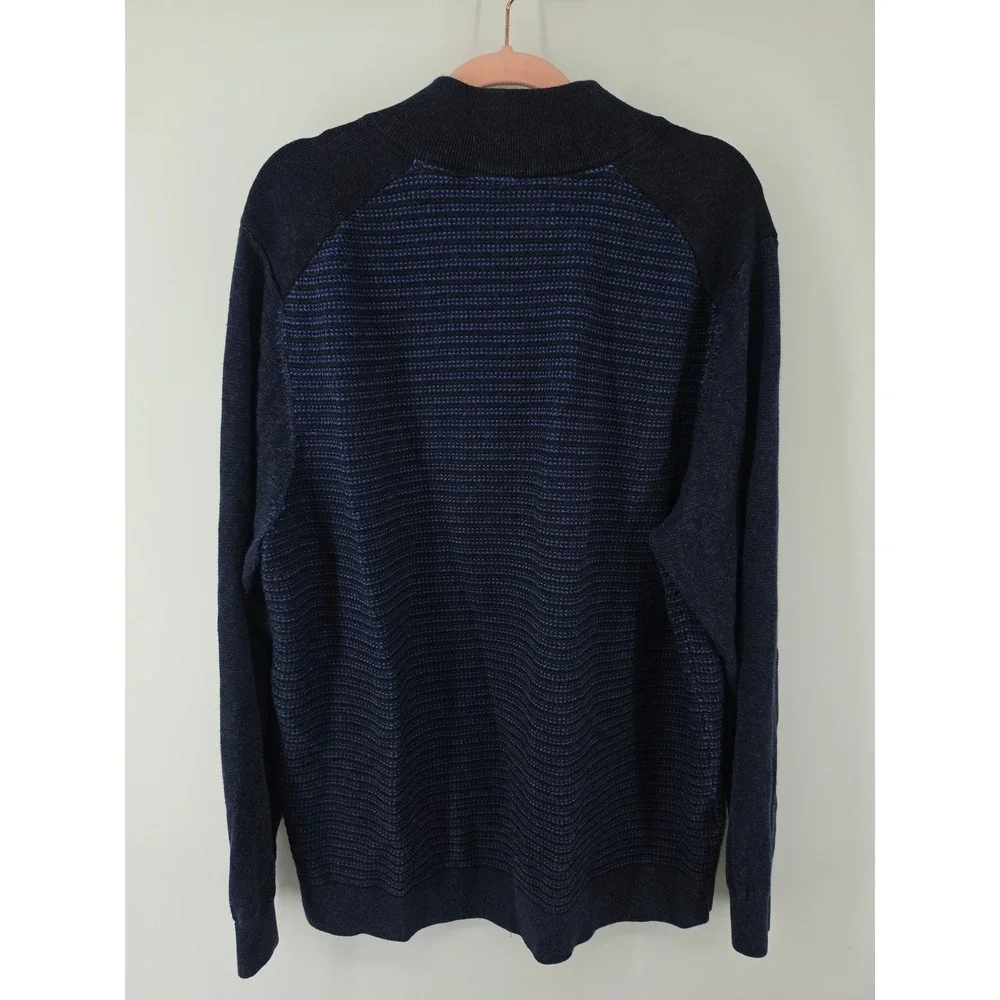 Tommy Bahama Mens XL Blue Striped Quarter Zip Cotton Tencel Pullover Sweater